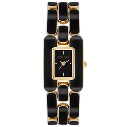 Womens Three Hand Gold-Tone Alloy with Black Enamel Watch 22mm x 32mm