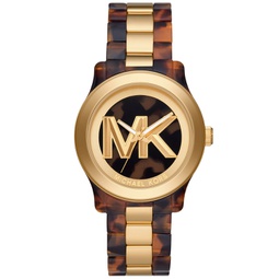 Womens Runway Quartz Three-Hand Brown Acetate and Gold-Tone Stainless Steel Watch 38mm