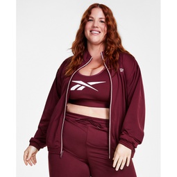 Plus Size Tricot Zip-Front Long-Sleeve Jacket