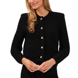 Womens Textured Knit Patch Pocket Cardigan