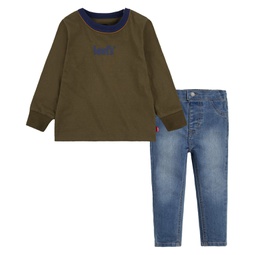 Baby Boys Poster Logo Long Sleeves T-shirt and Denim Jeans 2 Piece Set