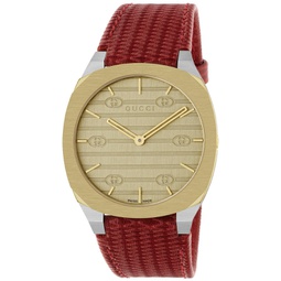 Womens Swiss 25H Red Leather Strap Watch 34mm