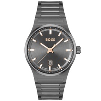 BOSS Mens Candor Quartz Basic Calendar Ionic Plated Gray Steel Watch 41mm