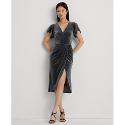 Womens Velvet Flutter-Sleeve Cocktail Dress