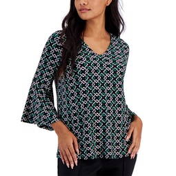 Petite Printed V-Neck Bell-Sleeve Top
