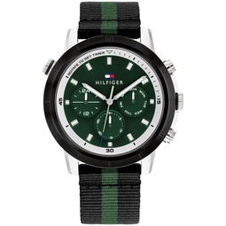 Mens Multifunction Black with Green Stripe Ocean Bound Plastic Watch 44mm