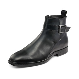 Mens Leather Side-Zip Buckle Boots