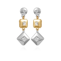 Two-Tone Clear Glass Stone Drop Earrings