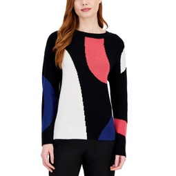 Womens Colorblocked Crewneck Sweater