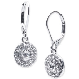 Silver-Tone Crystal Pave Disc Leverback Drop Earrings