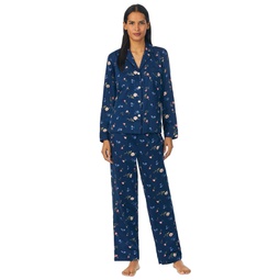 Womens Floral-Print Long-Sleeve Top and Pajama Pants Set