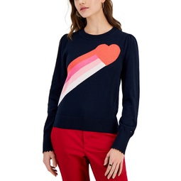 Womens Heart Graphic Pleated-Shoulder Sweater