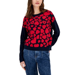 Womens Cotton Heart-Print Sweater