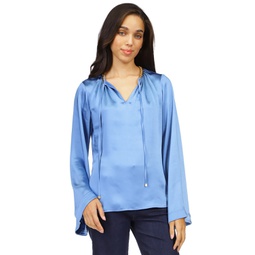 Womens Satin Bell-Sleeve Chain-Neck Top