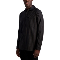 Mens Oversized Striped Textured Long Sleeve with Chest Pocket Shirt Jacket