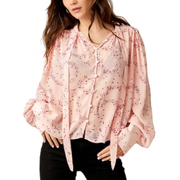 Womens Stars Align Printed Button-Front Top