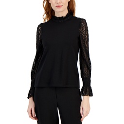 Womens Ruffled-Lace Serenity Knit Top