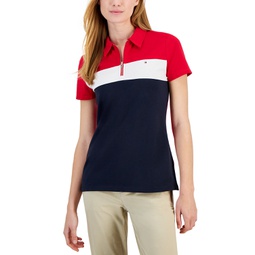 Womens Colorblocked Zip Polo Shirt