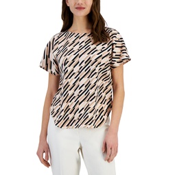 Womens Printed Boat-Neck Top