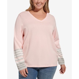 Plus Size Striped-Sleeve Sweater