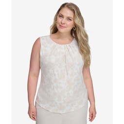 Plus Size Printed Pleated-Neck Camisole