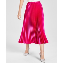 Womens Satin Crepe Pleated Midi Skirt