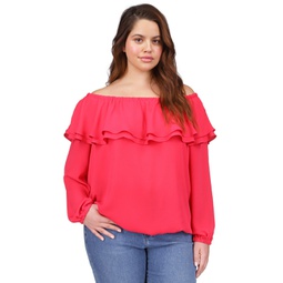 Plus Size Off-The-Shoulder Ruffled Peasant Top