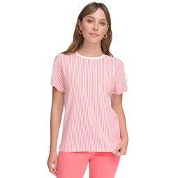 Womens Mixed-Media Striped Top