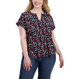Plus Size Ditsy Floral Cap-Sleeve Top