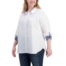 Plus Size Cotton Roll-Tab Shirt