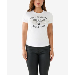 Womens Short Sleeve Retro Crystal Slim Crew T-shirt
