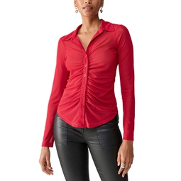 Womens Sweetener Ruched Mesh Blouse