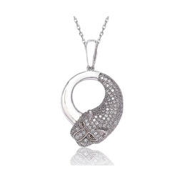 Suzy Levian Sterling Silver Cubic Zirconia Circle Panther Pendant Necklace