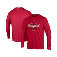 Mens Red Maryland Terrapins Throwback Basketball Performance Cotton Long Sleeve T-shirt