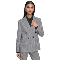 Womens Gingham Double-Breasted Blazer
