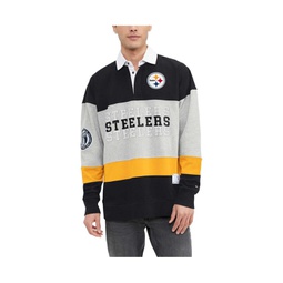 Mens Black Pittsburgh Steelers Connor Oversized Rugby Long Sleeve Polo Shirt