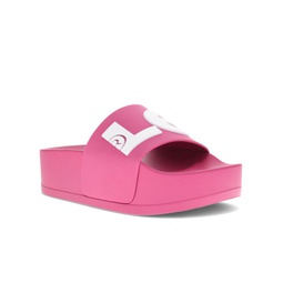 Womens Split Logo Platform Slide Slip On Sandal Shoe