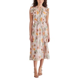 Womens Allegra Split-Neck Ruffle Dress