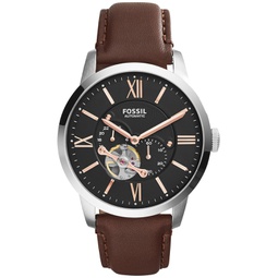 Mens Automatic Townsman Brown Leather Strap Watch 44mm ME3061