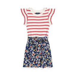 Toddler and Little Girls Striped Floral Cotton-Blend Dress