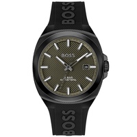 BOSS Mens Walker Quartz Basic Calendar Black Silicone Watch 41mm
