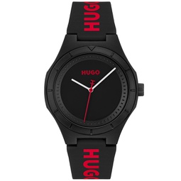 HUGO Mens Lit for Him Quartz Black Silicone Watch 42mm
