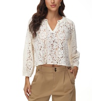 Womens Cropped Lace Peasant Top