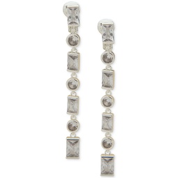 Silver-Tone Round & Baguette Cubic Zirconia Clip-On Linear Drop Earrings