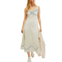 Womens Sweet Hearts Floral Print Sleeveless Cotton Midi Dress