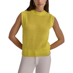 Womens Cotton Open-Stitch Sweater Vest