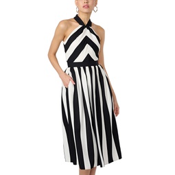 Womens Striped Halter-Neck Dress