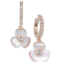 14k Rose Gold-Plated Pave & Mother-of-Pearl Flower Drop Earrings