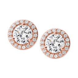 Womens Sterling Silver Pave Studs