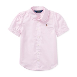 Little Girls Short Sleeve Solid Oxford Top